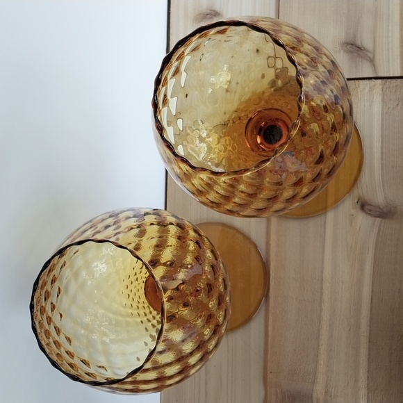 Pair Empoli Italy Amber Diamond Optic Brandy Snifters - Picture 6 of 15